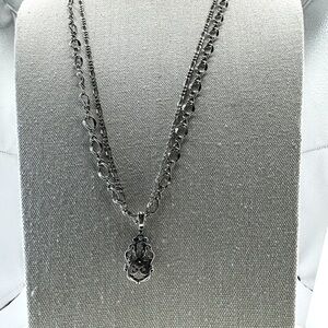 Chico’s‎ Silver Tone Double Strand 26” - 30” Necklace and .925 Removable Charm